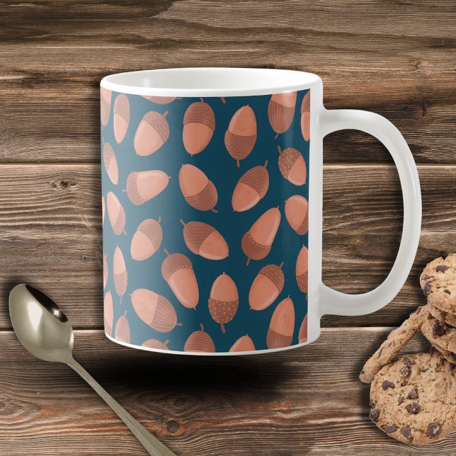 Mug Motif Acorn bleu (Acorn mug, great for Fall, Autumn hot chocolate and coffee lovers. )