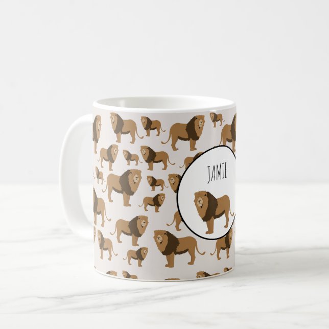 Mug Motif animal de lions de jungle personnalisé (Devant gauche)