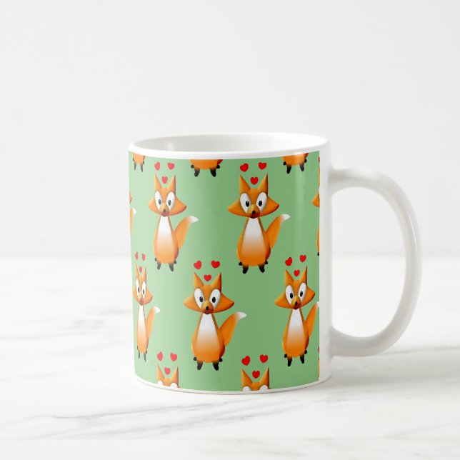 Mug Motif animal mignon de Fox de dessin sur vert (Droite)