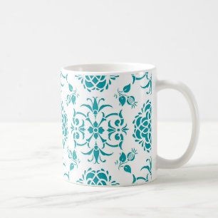 Mug Motif Aqua et blanc de Damas florales