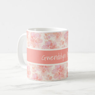 Mug Motif aquarelle florale abstraite pêche et rose