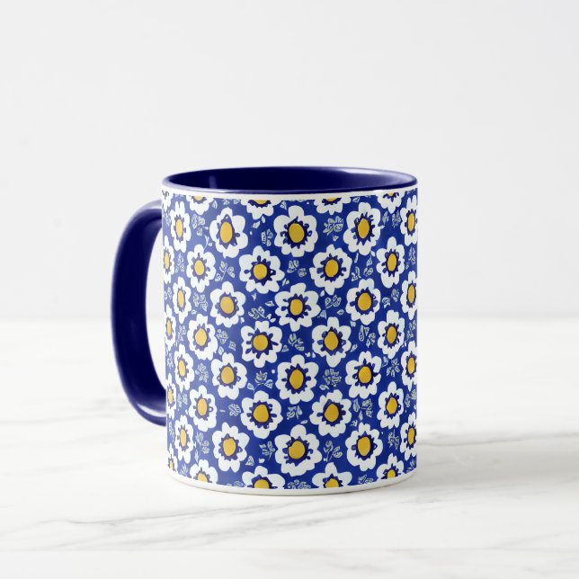 Mug Motif arabe floral bleu marine (Devant gauche)
