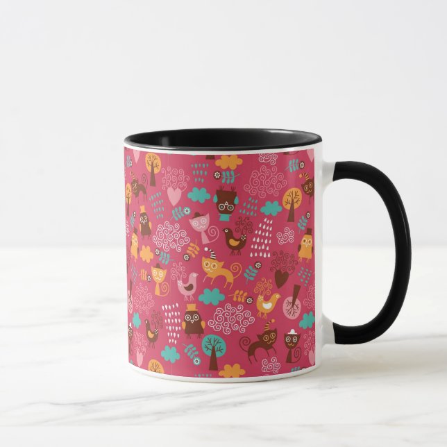 Mug Motif avec les oiseaux et les chats mignons (Droite)