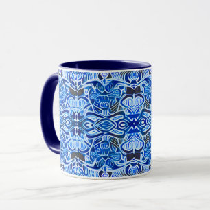 Mug Motif Batik tribal en Indigo bleu et blanc