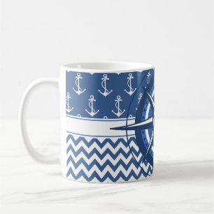 Mug Motif bleu et blanc nautique de Chevron et d'Ancre