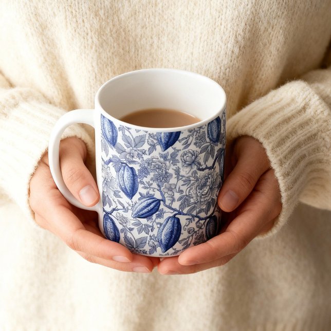 Mug Motif botanique chic en toile bleue unique au caca (Créateur téléchargé)