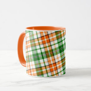 Mug Motif carreaux tartan vert orange blanc 