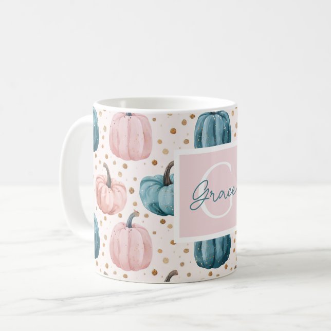 Mug Motif Citrouille aquarelle avec nom (Devant gauche)