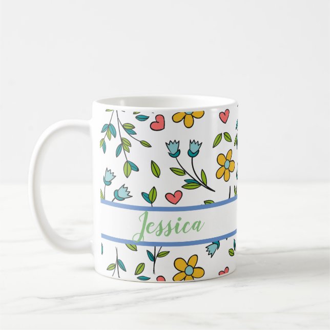 Mug Motif coloré à la main Floral & Coeurs (Gauche)