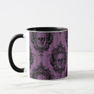 Mug Motif crâne sur bandes verticales violettes Hallow
