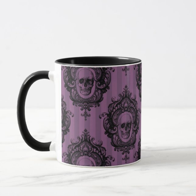 Mug Motif crâne sur bandes verticales violettes Hallow (Gauche)