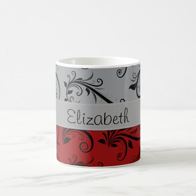 Mug Motif Damas, Damas Gris, Damas Rouge, Votre Nom (Centre)