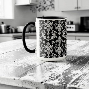 Mug Motif damassé noir et blanc victorien