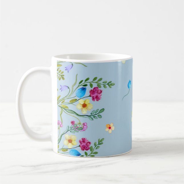 Mug Motif d'aquarelle florale dans les tons bleus (Gauche)
