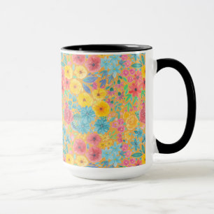 Mug Motif d'aquarelle florale en jaune