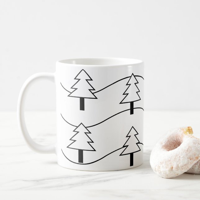 Mug Motif d'arbre de Noël noir et blanc (Avec donut)
