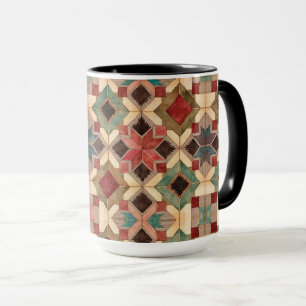 Mug motif d'art de bloc de patchwork géométrique vinta