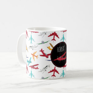 Mug Motif d'avions colorés Nom personnalisé
