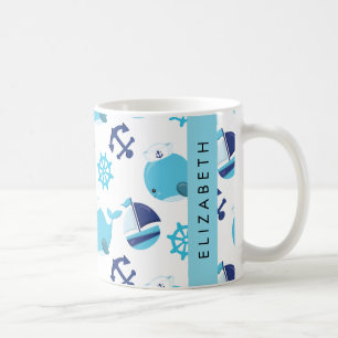 Mug Motif De Baleines, Baleines Bleues, Votre Nom