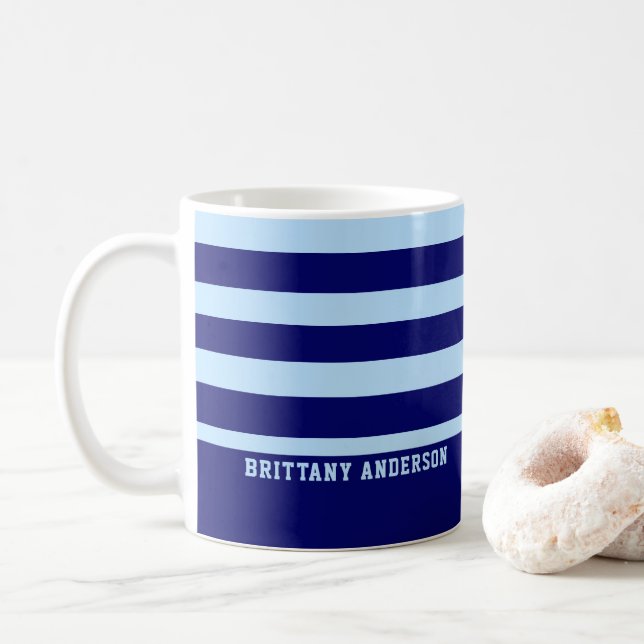 Mug Motif de bandes bleu et blanc Personnalisé (Avec donut)