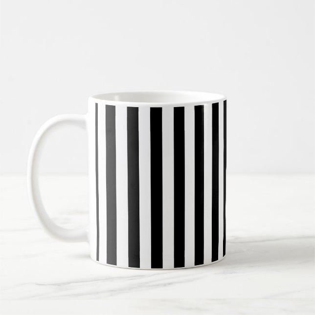 Mug Motif de bandes verticales moyennes en noir et bla (Gauche)