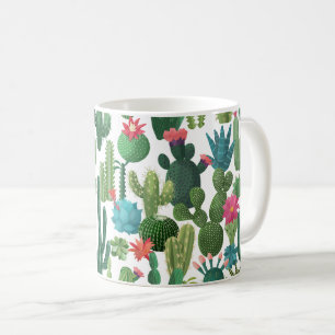 Mug Motif de cactus Turquoises verts en fleurs