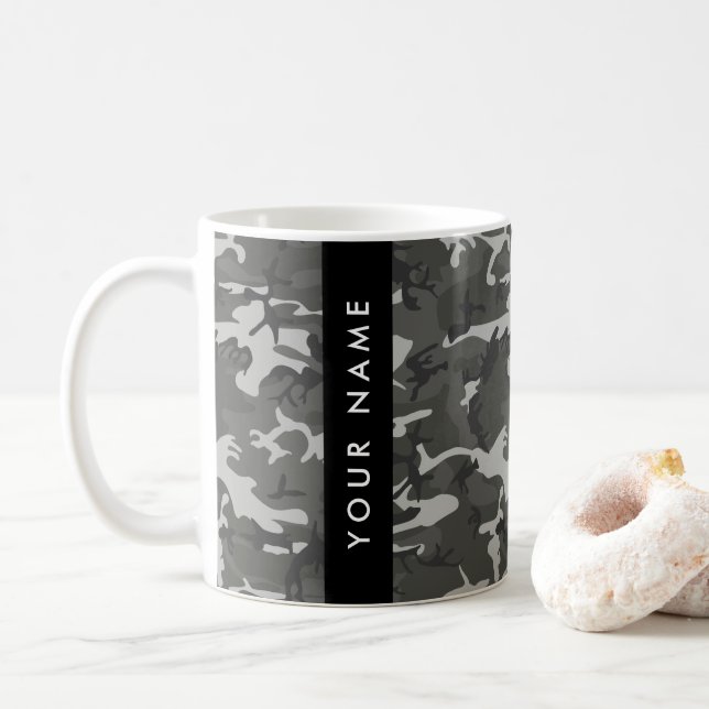 Mug Motif de camouflage gris, Votre nom, Personnaliser (Avec donut)