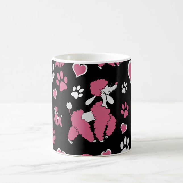 Mug Motif de caniche rose sur Arrière - plan noir (Centre)