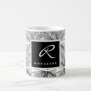 Mug Motif de carreaux de bois noir et blanc monogramme