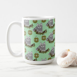 Mug Motif de chat gris avec ornements verts