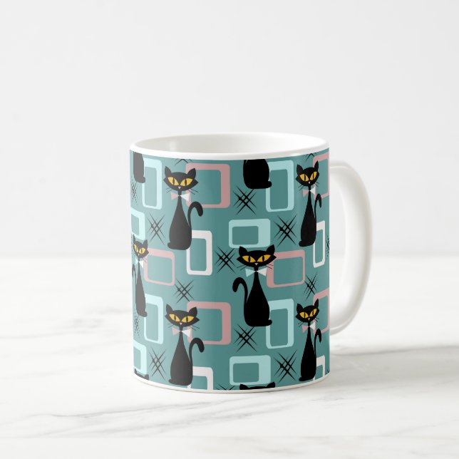 Mug Motif de chat noir du milieu du siècle (Devant droit)