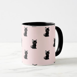 Mug Motif de chat noir mignon sur fond rose pastel