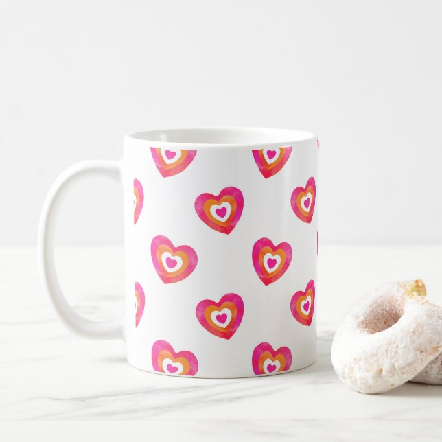 Mug Motif de coeur couleur orange rose chaud (Avec donut)