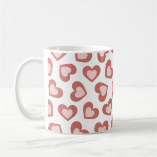 Mug Motif de cœurs Élégant Moderne Blanc Rouge Chic