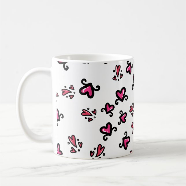 Mug Motif de cœurs roses – Conception de gribouillis m (Gauche)