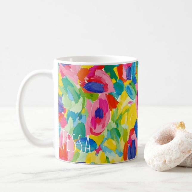 Mug Motif de coup de pinceau abstrait gras (Avec donut)