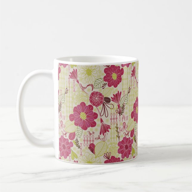 Mug Motif de croquis Retro Floral and Birds (Gauche)