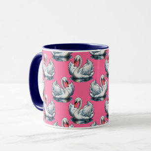 Mug Motif de cygnes sur fond rose