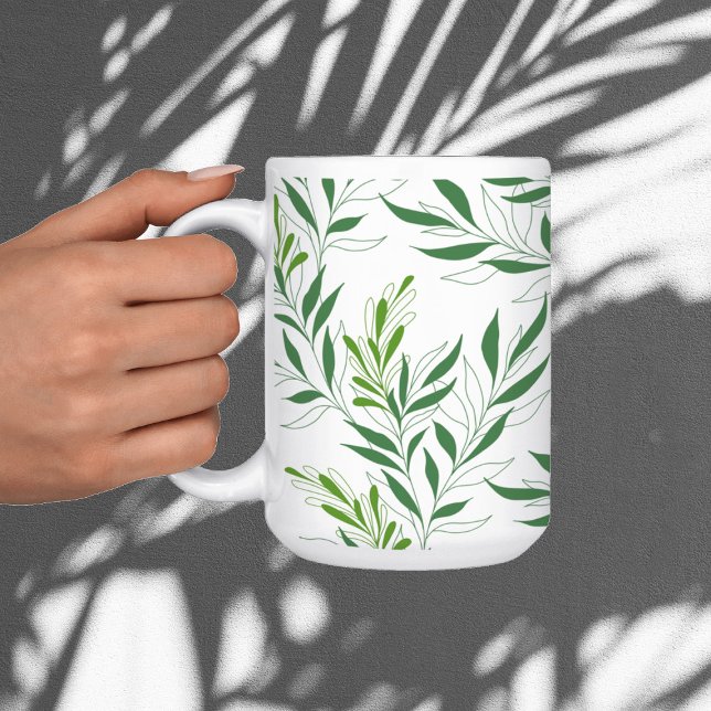 Mug Motif de feuillage verdoyant Élégant vert et blanc (Créateur téléchargé)