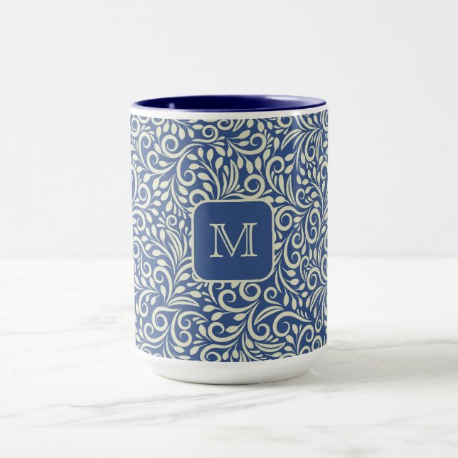 Mug Motif de feuille florale Monogramme personnalisé (Centre)