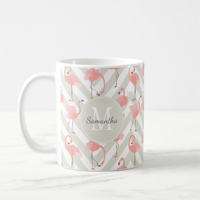 Mug Motif de Flamants roses lunaires avec Monogramme (Gauche)
