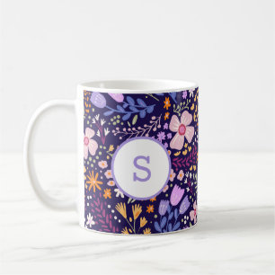 Mug Motif de fleur aquarelle coloré printemps monogram