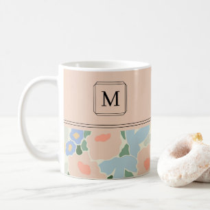 Mug Motif de fleur rose pastel bleu clair Monogramme