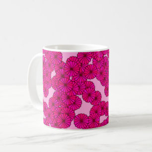 Mug Motif de fleurs Art Déco - magenta sur rose