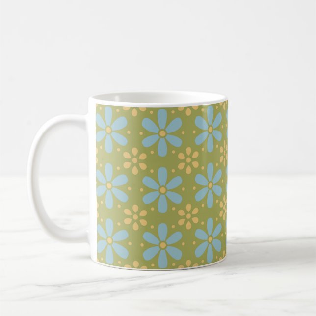 Mug Motif de fleurs bleues et jaunes Abstraites rétros (Gauche)
