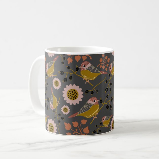 Mug Motif de fleurs de baies noires roses de poulet (Devant gauche)
