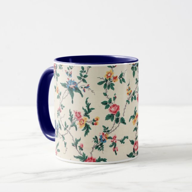 Mug Motif de fleurs multicolores avec garniture marine (Devant gauche)