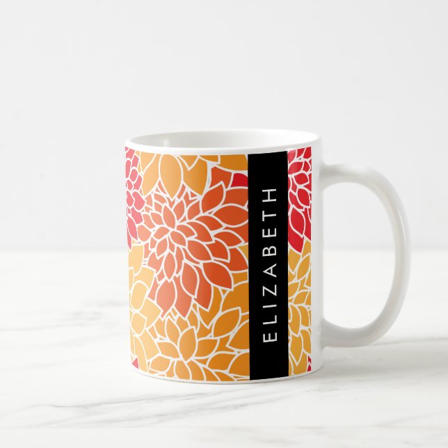 Mug Motif De Fleurs, Orange Dahlia, Votre Nom (Droite)