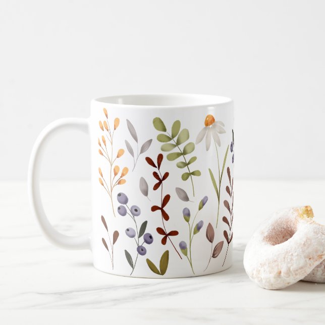 Mug Motif de fleurs sauvages d'automne (Avec donut)