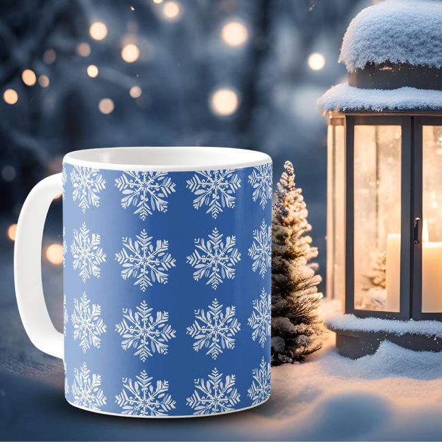 Mug Motif de flocon de neige bleu blanc festif Noël (Créateur téléchargé)